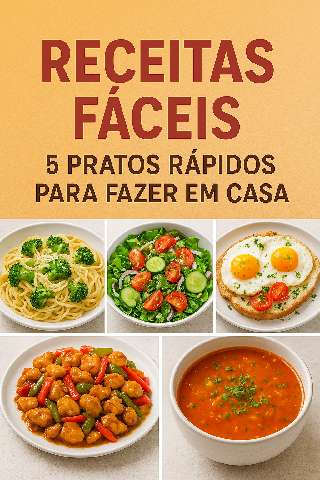 ## Introdução às Receitas Fáceis Vivemos em um mundo acelerado, onde a praticidade nas refeições tem se tornado essencial. **Receitas fáceis** são a solução perfeita para quem deseja preparar pratos saborosos sem complicações. Neste post, você vai descobrir cinco receitas simples que irão deliciar toda a sua família e ainda facilitar o seu dia a dia na cozinha. ## 1. Macarrão ao Alho e Óleo Uma das receitas mais tradicionais e fáceis é o macarrão ao alho e óleo. Ele não leva muito tempo para ser preparado e você só precisa de alguns ingredientes básicos. ### Ingredientes - 250g de macarrão de sua preferência - 3 dentes de alho picados - 4 colheres de sopa de azeite - Sal e pimenta a gosto - Salsinha picada para decorar ### Modo de Preparo 1. Cozinhe o macarrão em água com sal até ficar al dente. 2. Enquanto isso, aqueça o azeite em uma panela e adicione o alho até dourar. 3. Misture o macarrão cozido na panela e tempere com sal e pimenta. 4. Finalize com salsinha picada e sirva. Esse prato é perfeito para um jantar rápido e é muito fácil de adaptar com outros ingredientes como frango ou legumes. ## 2. Omelete Simples Outra opção rápida é a omelete, que pode ser feita com os ingredientes que você tiver em casa. ### Ingredientes - 2 ovos - 1/2 cebola picada - 1 tomate picado - Sal e pimenta a gosto ### Modo de Preparo 1. Bata os ovos com sal e pimenta em uma tigela. 2. Adicione a cebola e o tomate. 3. Aqueça uma frigideira com um pouco de óleo e despeje a mistura. 4. Cozinhe até firmar e dobre a omelete ao meio. Esse prato é nutritivo e pode ser preparado em menos de 10 minutos. ## 3. Frango Grelhado com Limão O frango grelhado é uma opção saudável e deliciosa, ideal para os dias mais quentes. ### Ingredientes - 2 filés de peito de frango - Suco de 1 limão - Sal, pimenta e ervas a gosto ### Modo de Preparo 1. Tempere os filés de frango com suco de limão, sal, pimenta e ervas. 2. Grelhe em uma frigideira antiaderente até dourar. Sirva com uma salada fresca e você terá uma refeição completa! ## 4. Arroz de Forno Uma receita que possibilita usar sobras é o arroz de forno. Excelente para aproveitar restos de refeições anteriores. ### Ingredientes - 2 xícaras de arroz cozido - 1/2 xícara de queijo ralado - 1/2 xícara de presunto picado - 2 ovos ### Modo de Preparo 1. Misture todos os ingredientes em um refratário. 2. Leve ao forno pré-aquecido a 180 graus por cerca de 20 minutos ou até o queijo derreter. Esse prato é super prático e saboroso! ## 5. Vitamina de Frutas Para a sobremesa, que tal uma vitamina de frutas? É saudável e fácil de fazer. ### Ingredientes - 1 banana - 1/2 mamão - 1 xícara de leite - Mel a gosto ### Modo de Preparo 1. Bata todos os ingredientes no liquidificador até obter uma mistura homogênea. Além de saborosa, é uma excelente forma de incluir frutas na dieta. ## Conclusão Com essas **receitas fáceis**, você pode transformar suas refeições sem gastar muito tempo na cozinha! Experimente e surpreenda sua família com pratos deliciosos e rápidos de fazer. ## Resumo Neste post, você aprendeu cinco receitas fáceis e rápidas para preparar em casa, desde um macarrão simples até uma vitamina de frutas. São opções que combinam praticidade e sabor para facilitar seu dia a dia na cozinha. ## Prompt da imagem Uma mesa bem posta com pratos coloridos de refeições caseiras, como macarrão, omelete e frango grelhado, rodeados por frutas frescas, destacando a praticidade e o sabor das receitas fáceis.